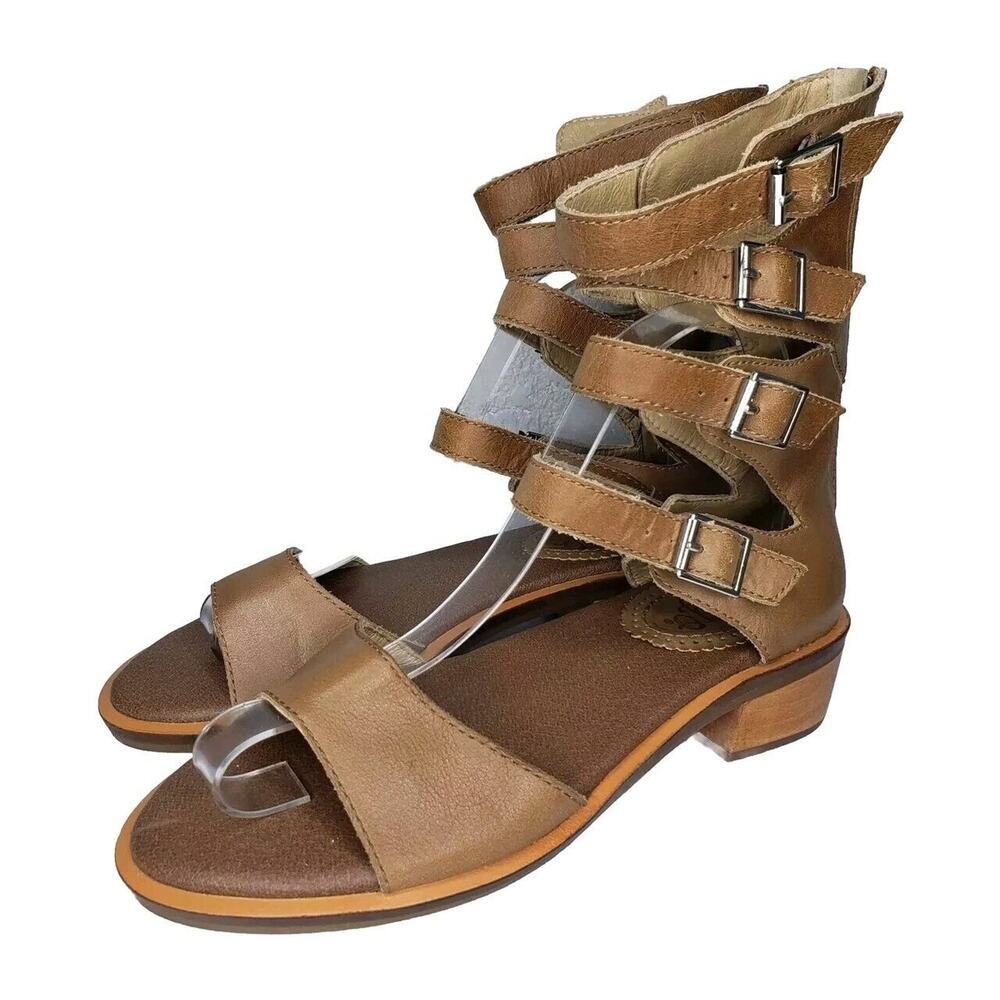 Latigo Haiku Tan Leather Gladiator Sandals 4 Buckles Zip Up Womens Size 7.5